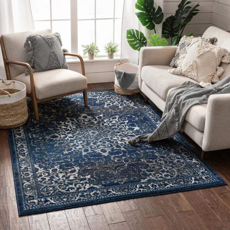 Amba Sultana Blue Vintage Floral Rug, Rectangle 160 x 220cm