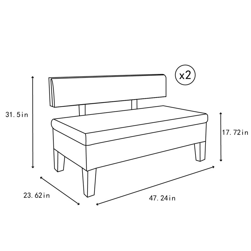 Banc rembourré Shino, Gris