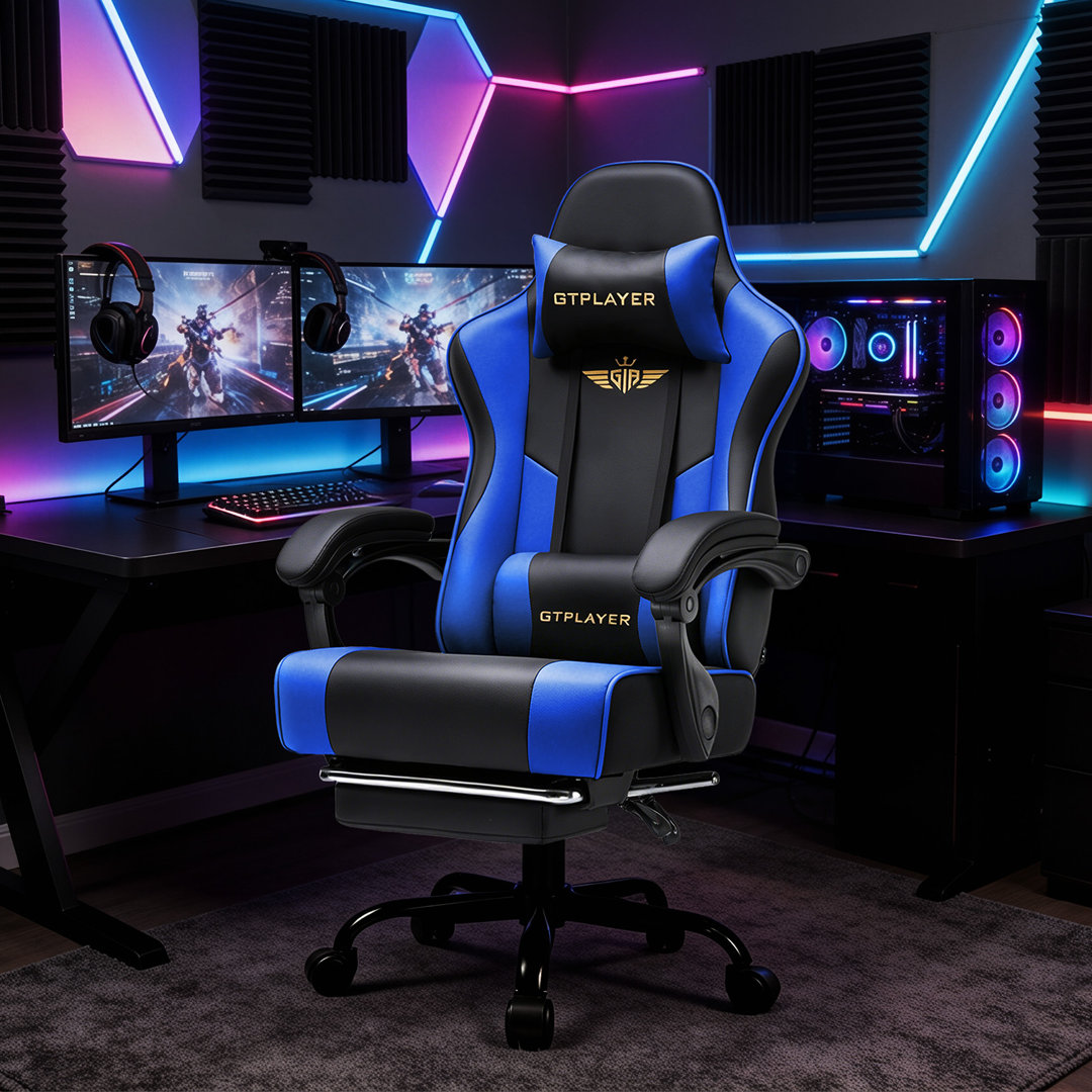 GTPLAYER Gaming Chair, Ergonomic Computer Chair with Footrest, Lumbar Support, Headrest, Height Adjustable Home Office Reclining PC Racing Chairs