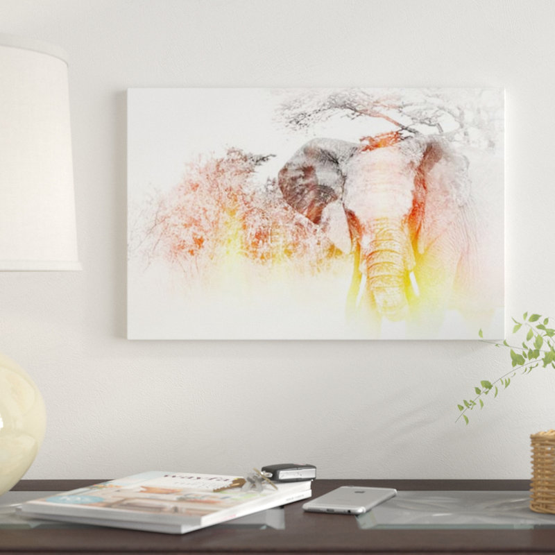 «Golden Elephant», reproduction sur toile, H 40 po x l 60 po x P 1,5 po, Toile tendue, Pas de tapis