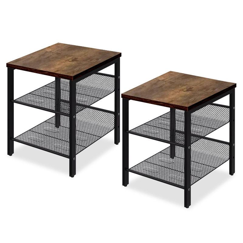 Ensemble de tables de bout industrielles avec tablettes de rangement 2 pièces