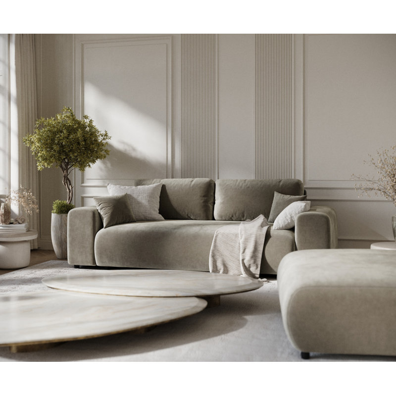Three-seater square arm sofa, Brown Velvet