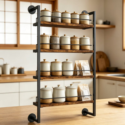 Large Capacity Wall Mount Spice Rack Organizer, 4 Tier Hanging Storage Shelf For Kitchen, Pantry, Bathroom, And Living Room