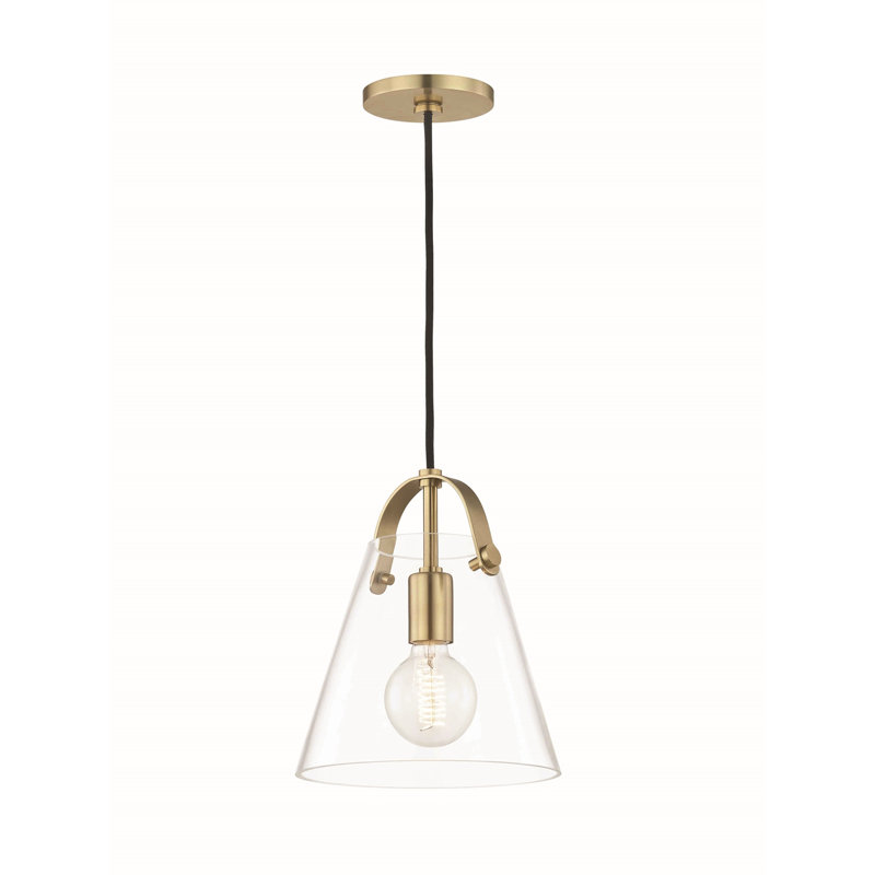 1 - Light Single Pendant, 13.75" H x 12.75" W x 12.75" D, Aged Brass