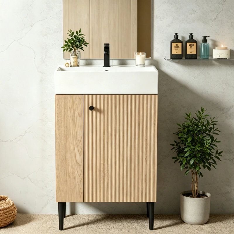 Ensemble de meuble-lavabo moderne 21,6 po avec lavabo en céramique, meuble-lavabo sous-comptoir et ensemble de meuble-lavabo autoportant