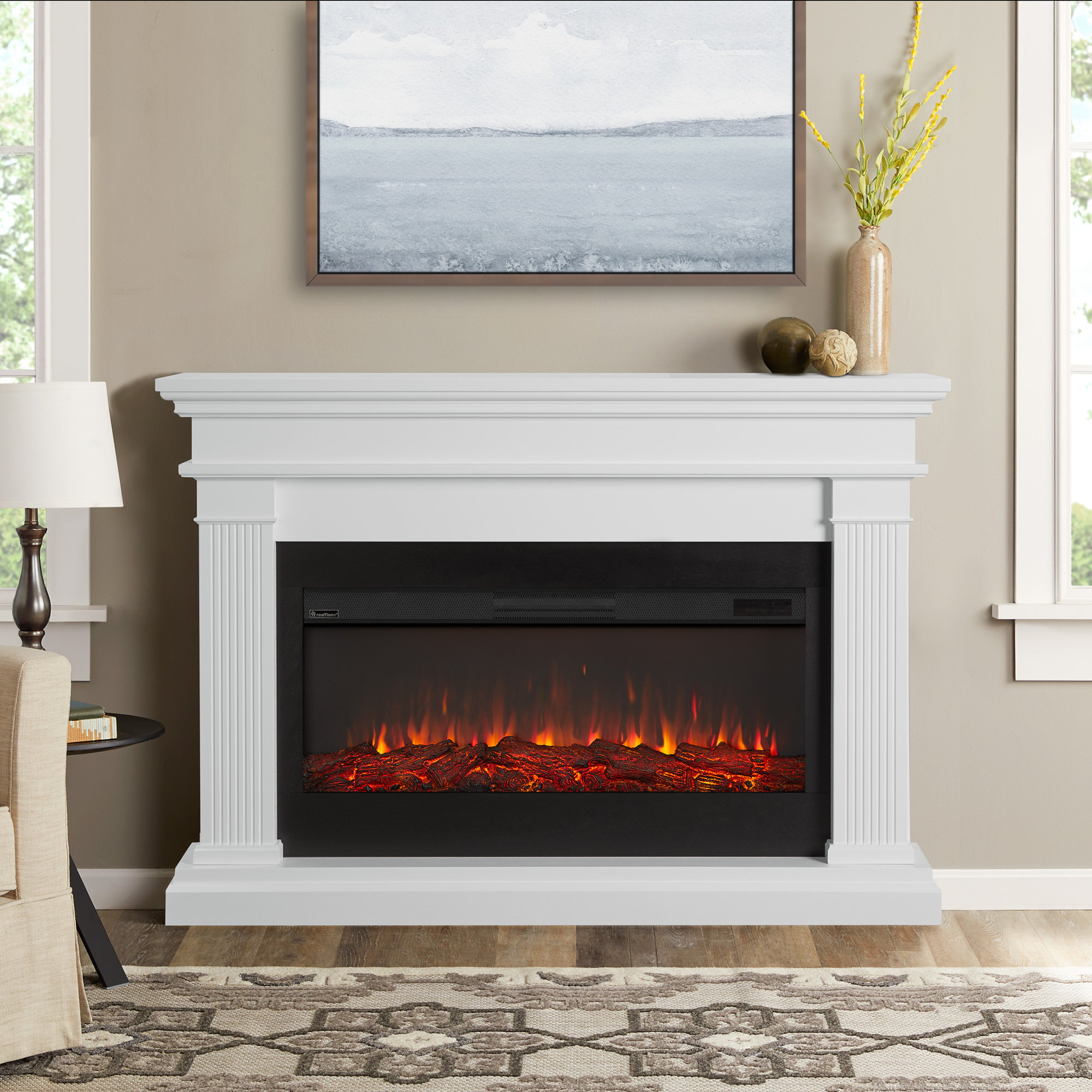 Beau 59" Landscape Electric Fireplace by Real Flame, Standard, White