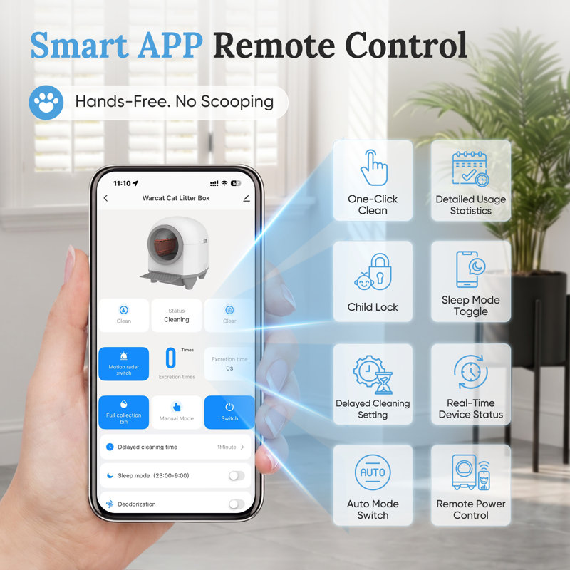 Litière pour chat moderne autonettoyante avec connectivité Smart App, Blanc
