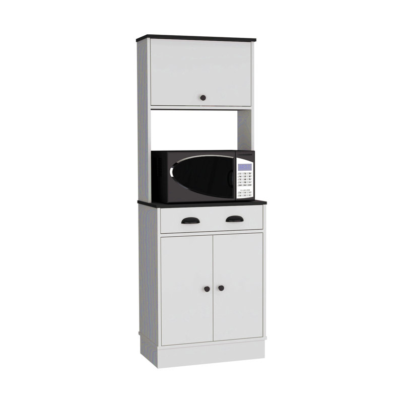 Armoire de cuisine H 66,3 po avec tiroir, 2 armoires et support pour micro-ondes, noir, Noir