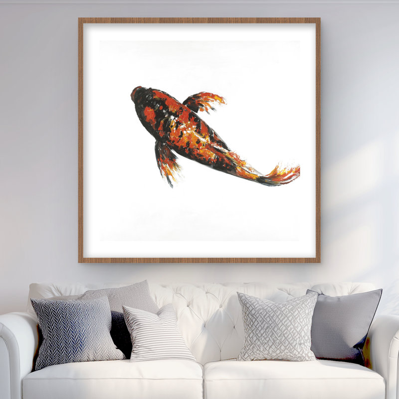 Papillon rouge Koi - impression encadrée mat pour la décoration intérieure