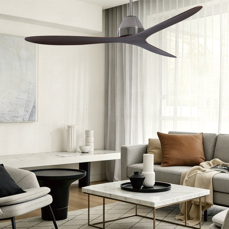 Whitehaven 56" Smart WiFi Indoor/Outdoor DC Ceiling Fan with Remote, Damp Rated, Brushed Chrome with Koa Blades, Chrome