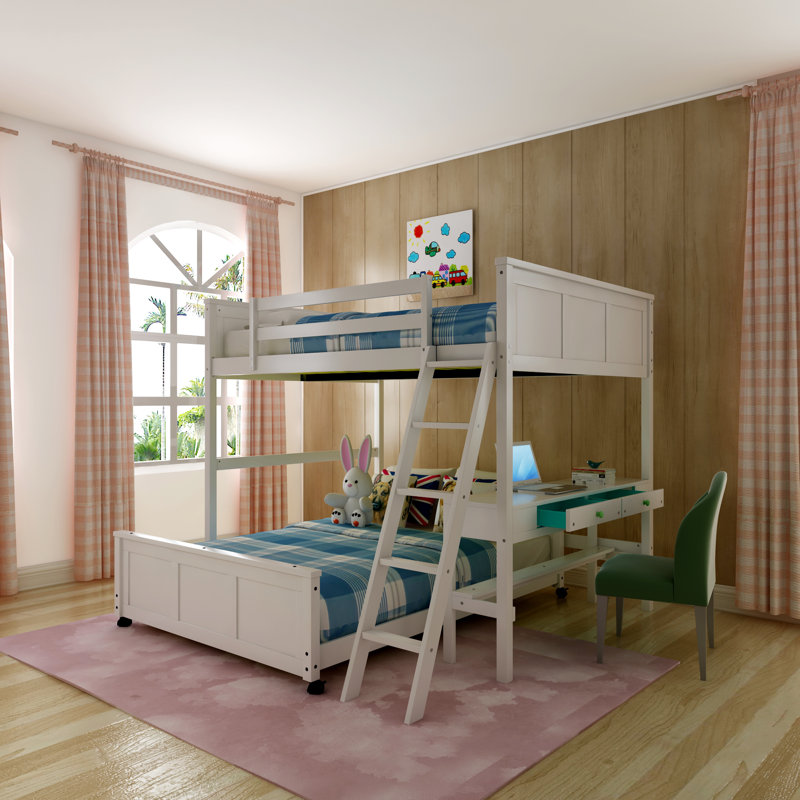 Haydan Kids Bunk Bed with Drawers, Full, White