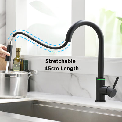 Robinet de cuisine à DEL tactile avec pulvérisateur, robinet d'évier de cuisine avec robinets de cuisine modernes à DEL Smart Light en acier inoxydable nickel brossé