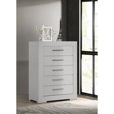 White High Gloss 5-drawer Bedroom Chest