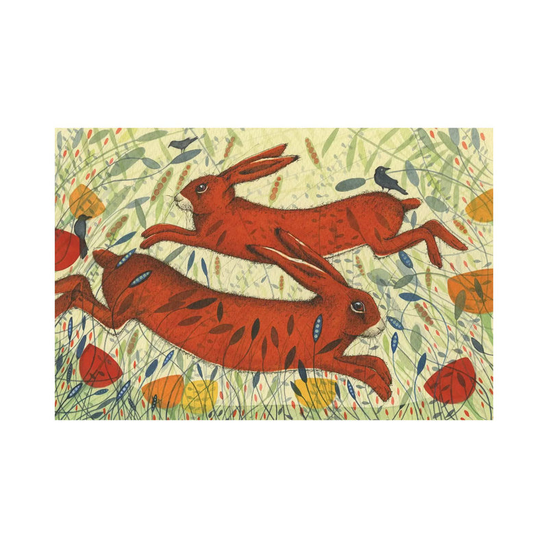 Hares & Crow by Michelle Campbell - Floater Frame Print on Canvas, 20.32 cm H x 30.48 cm W, Wrapped Canvas
