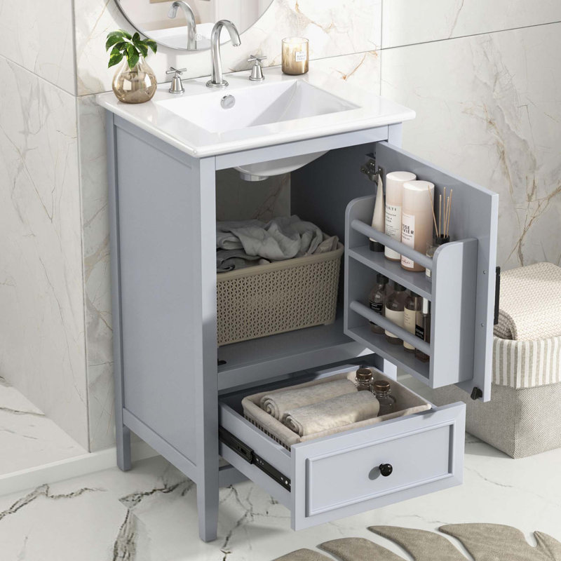 Grey 20-Inch Freestanding Bathroom Vanity with Ceramic Sink