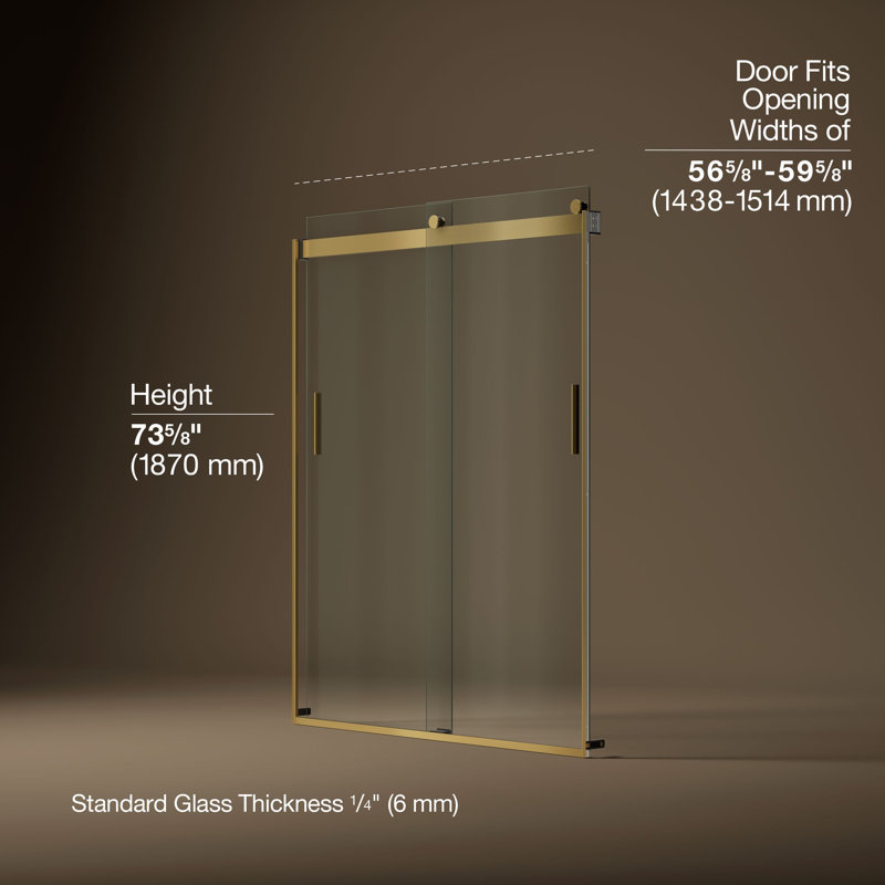 Levity 74" H x 59.63" W Bypass Shower Door with CleanCoat® Technology, Moderne Brass, Crystal Clear