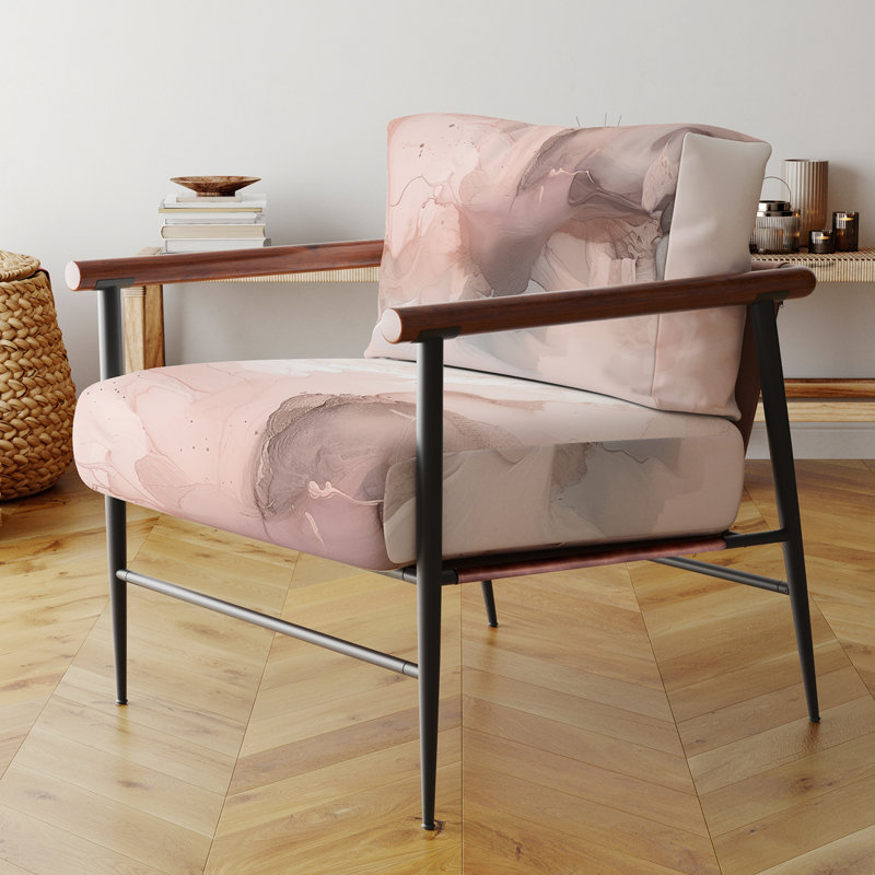 Fauteuil d'appoint rembourré à motif abstrait en marbre rose délicat I, Noir