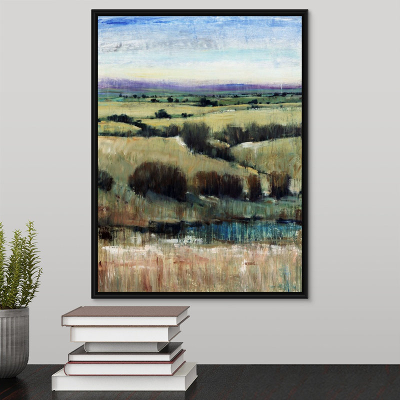« vista visions ii », peinture sur toile, H 17,7 po x l 13,7 po x p 1,75 po, Cadre flottant noir