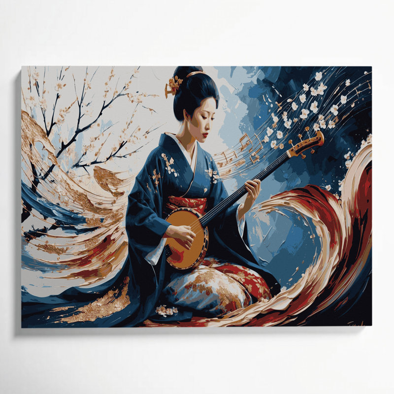«Music Shamisen», art mural sur toile mauve, H 8 po x l 10 po