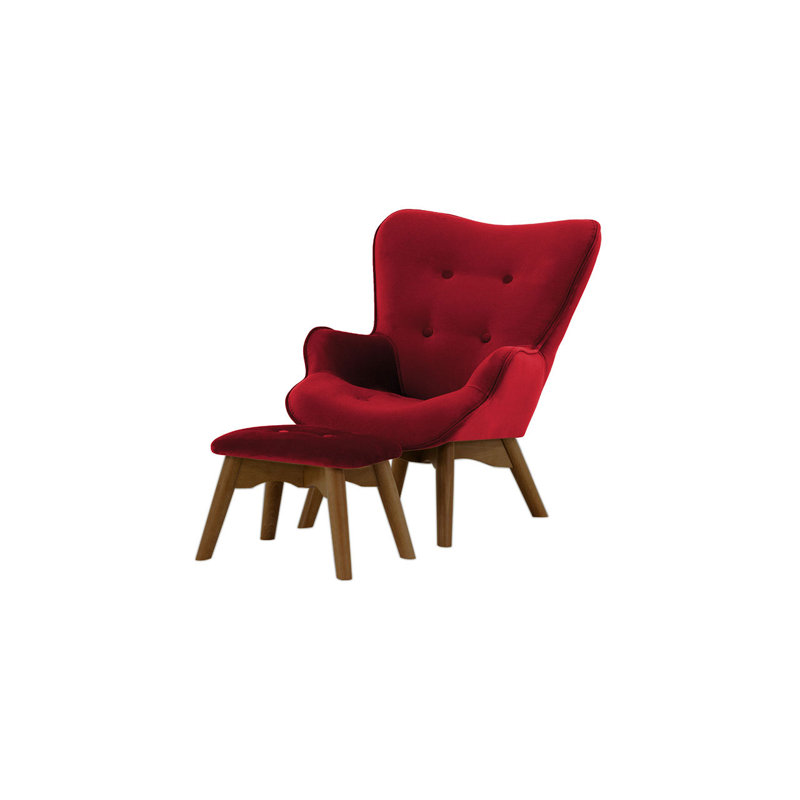 Batson Children's Armchair With Footstool, Red/Dark Oak