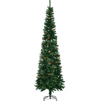 Pencil Artificial Christmas Tree, Slim Pine Needles Xmas Tree With Realistic Branches, Pine Cones