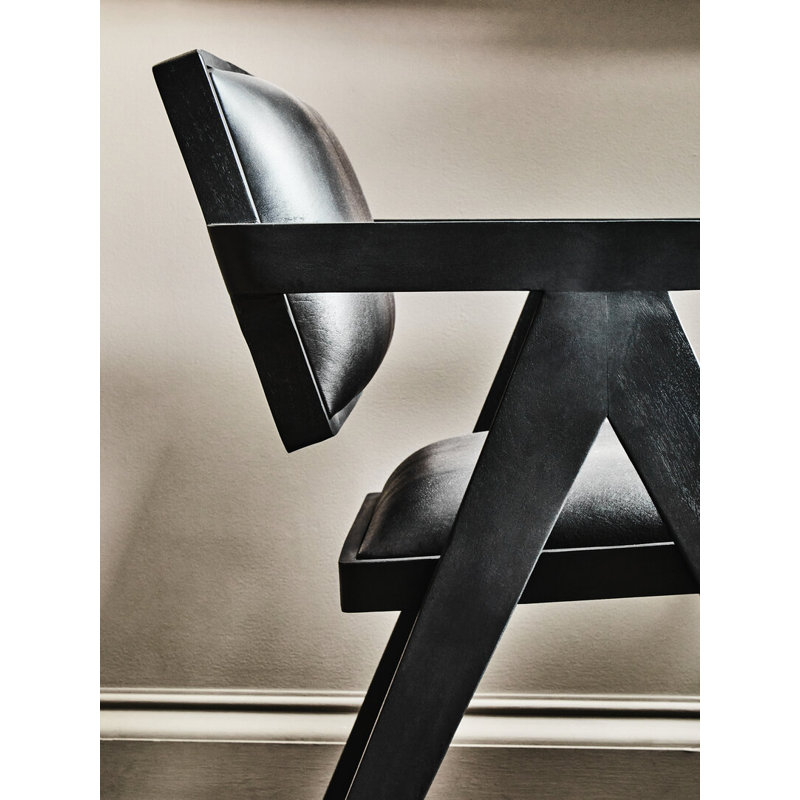 46cm H Leather Upholstered Side Chair in Black