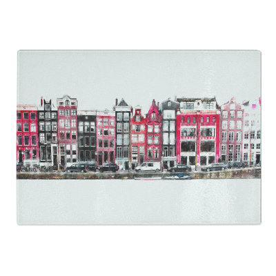 Tempered Glass Wintertime in Amsterdam Netherlands Painting Chopping Board