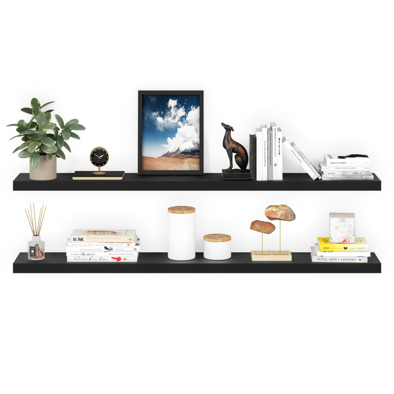 Miami 60" W x 8" D Floating Shelves Set with Invisible Wall Mount Brackets, Black
