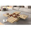 Table basse carrée avec plateau coulissant en placage de grain de bois naturel 39,4 po