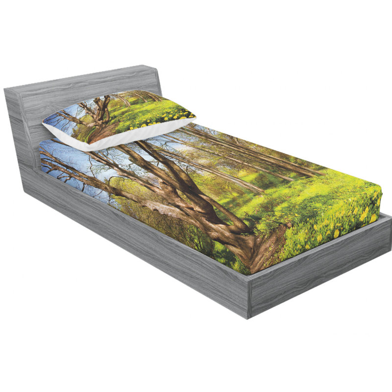 Ensemble de draps Spring Forest, Ensemble de draps pour lit simple TG avec drap-hou