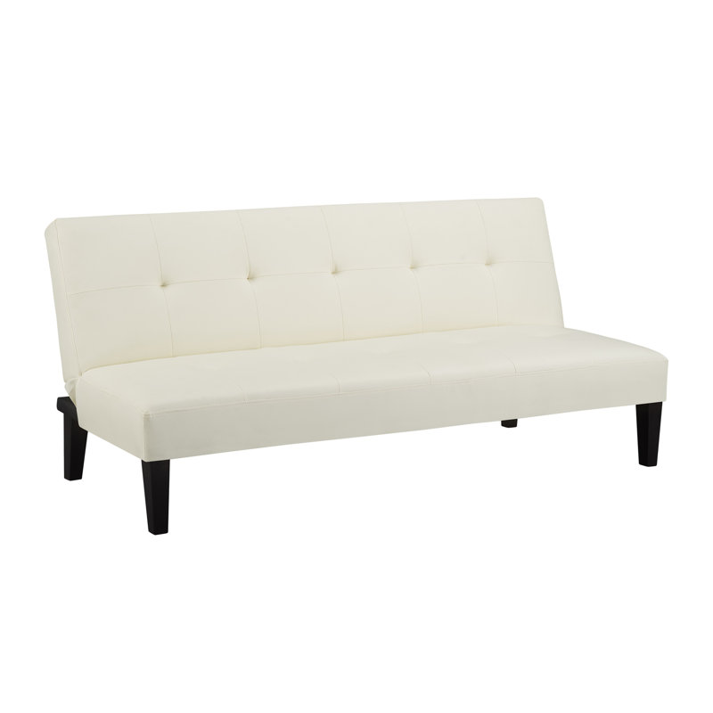Futon, canapé-lit capitonné à dossier convertible en similicuir de 66,1 po Mercia, Similicuir crème
