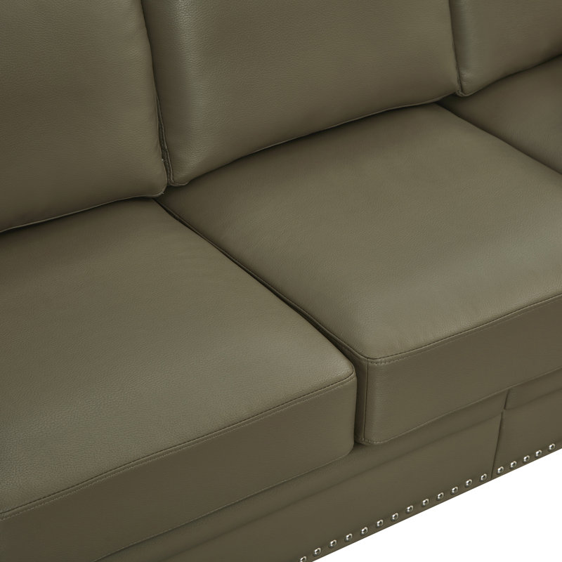 Classic Living Room Nails Sofa Faux Leather, 34.5" H x 82.68" W x 31.89" D, Green 