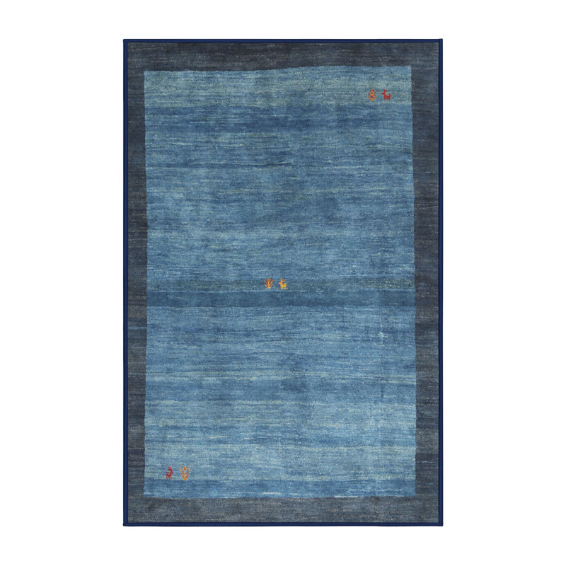 Tapis contemporain bleu / gris, Rectangle 8 pi x 10 pi