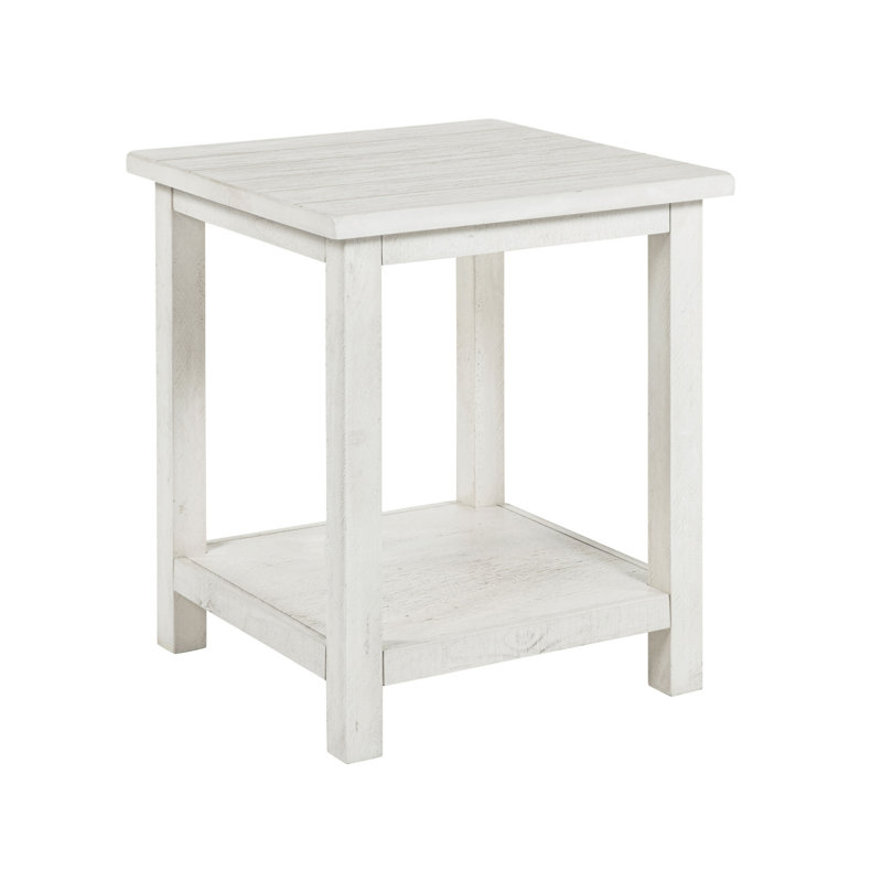 Table de bout en bois avec tablette, blanc vieilli