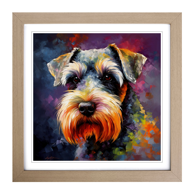 Schnauzer Colour Field - Single Picture Frame Square Print on Wood, Oak