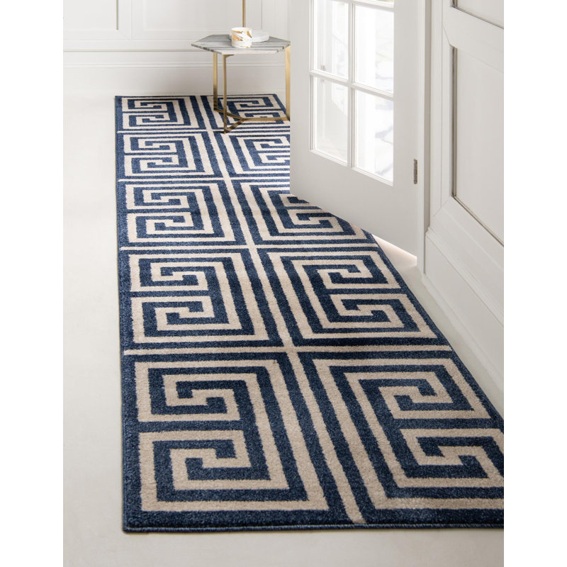 Tapis crème / bleu marine Barreto, Tapis de couloir 2 pi 7 po x 10 pi