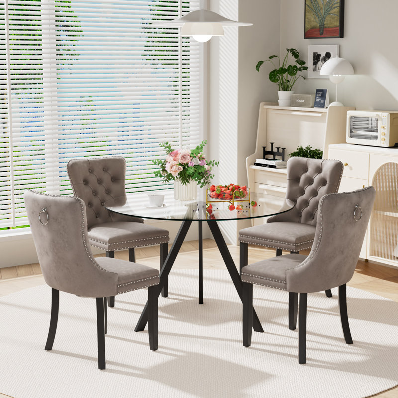 5-Piece Pedestal Dining Set, Gray, 30" H x 39" W x 39" D