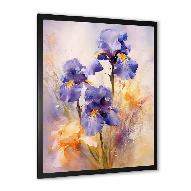 «Mauve jaune et iris», impressions sur toile, Cadre photo noir, H 44 po x l 34 po x P 1 po