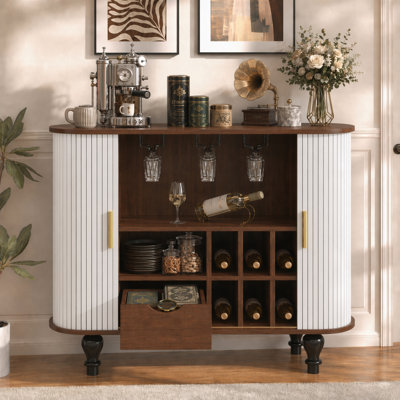 Armoire-bar cannelée de 39,37 po avec porte-bouteilles et rangement, bar à alcool moderne et bar à café