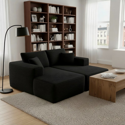 73.4" Boneless Cloud Corduroy Compression 2-Seat Sofa, No Assembly Required, Independent Pocket Springs & High Resilience Foam Small Sofa for Apartment Bedroom Living Room