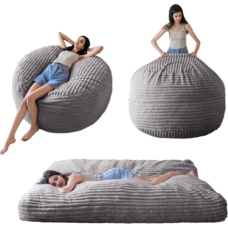 Thick striped Convertible bean bag bed, 47.20" H x 47.20" W x 27.60" D, Gray