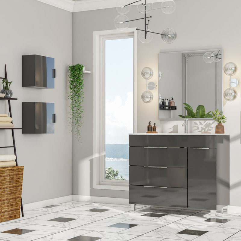 Escorpio 14 In. W X 6 In. D Gray Wall-Mounted Linen Cabinet