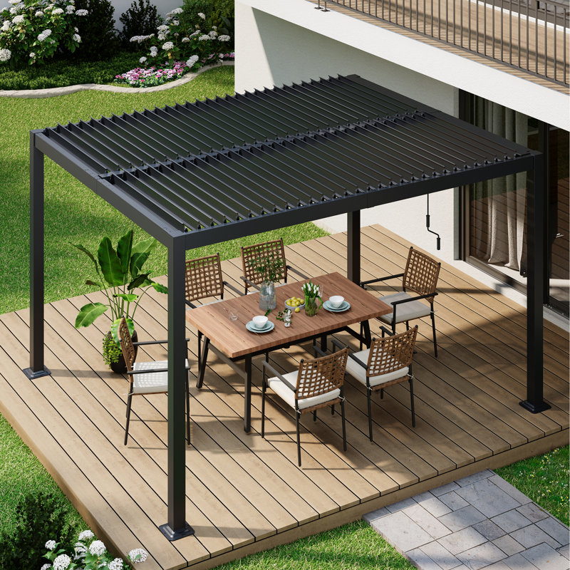 Pergola en aluminium avec toit à persiennes réglable l 10 pi x P 12 pi, Pergola seulement, 10 pi. L 12 pi. D, BLACK