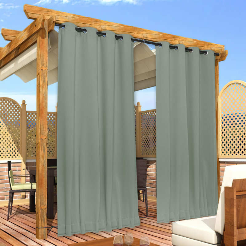Windproof Blackout Outdoor Curtains for Patio, Waterproof Top Grommet & Back Tab Bottom Drapes Thermal Insulated Outdoor Window Panels with Bouns Rope for Fixed, 2 Panels