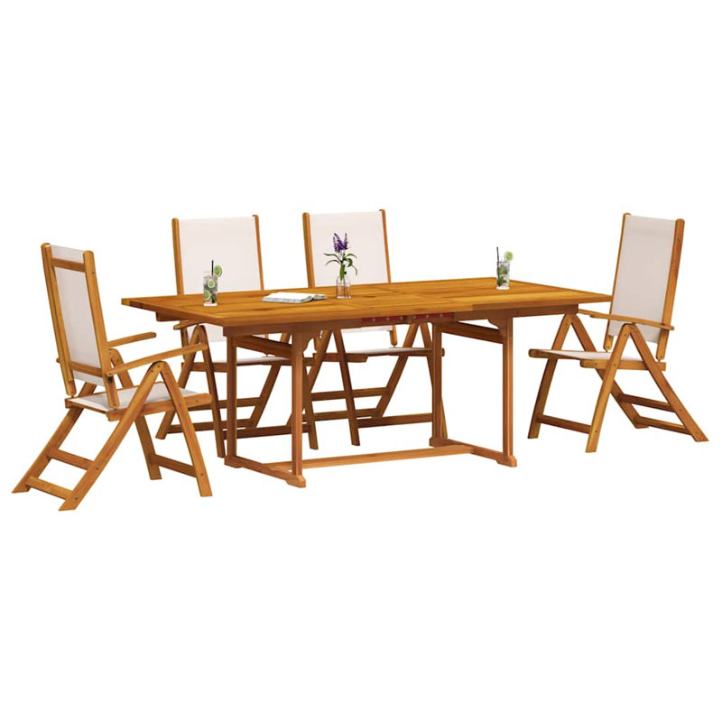 Patio Dining Set Extendable Rectangular Table, 5 Pieces: Table, 4 Chairs, 75cm H x 150cm W x 100cm D, Cream