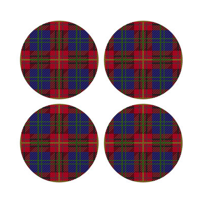 Sous-verres ronds tartan en cuir végétalien bleu