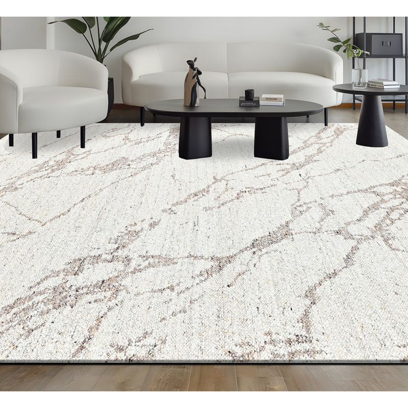 High-Quality Hand-Knotted White And Beige Area Rug, White/Beige, Rectangle 9' x 12'