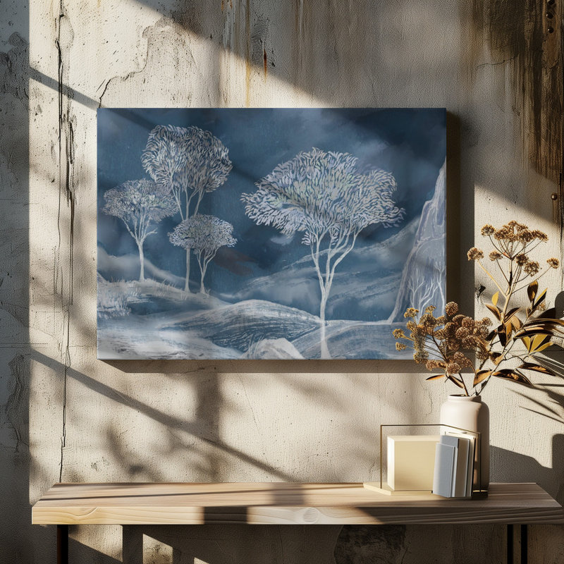 Blue Winter Trees by Josie George — Landscape Wall Art, 36 × 24, Matted Framed Print, White