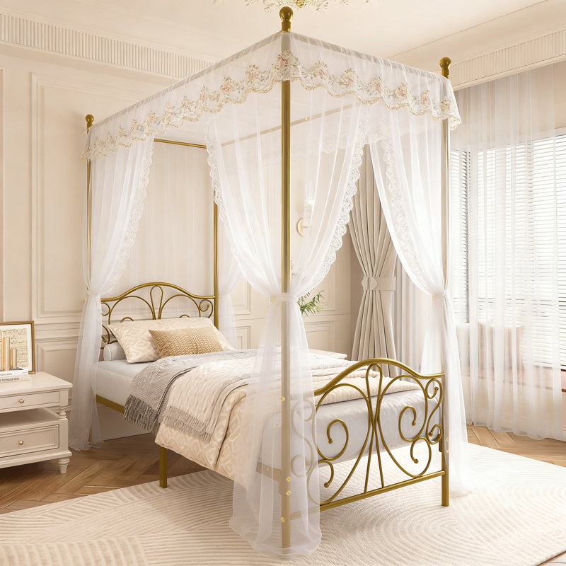 Turkay Metal Canopy Bed Frame, Twin, Gold