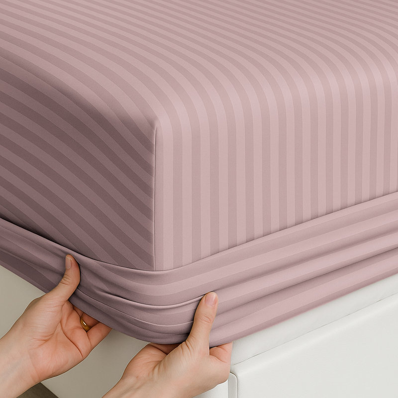 40cm Deep Pocket Microfiber Stripe Fitted Sheet, Double (4'6), Pink